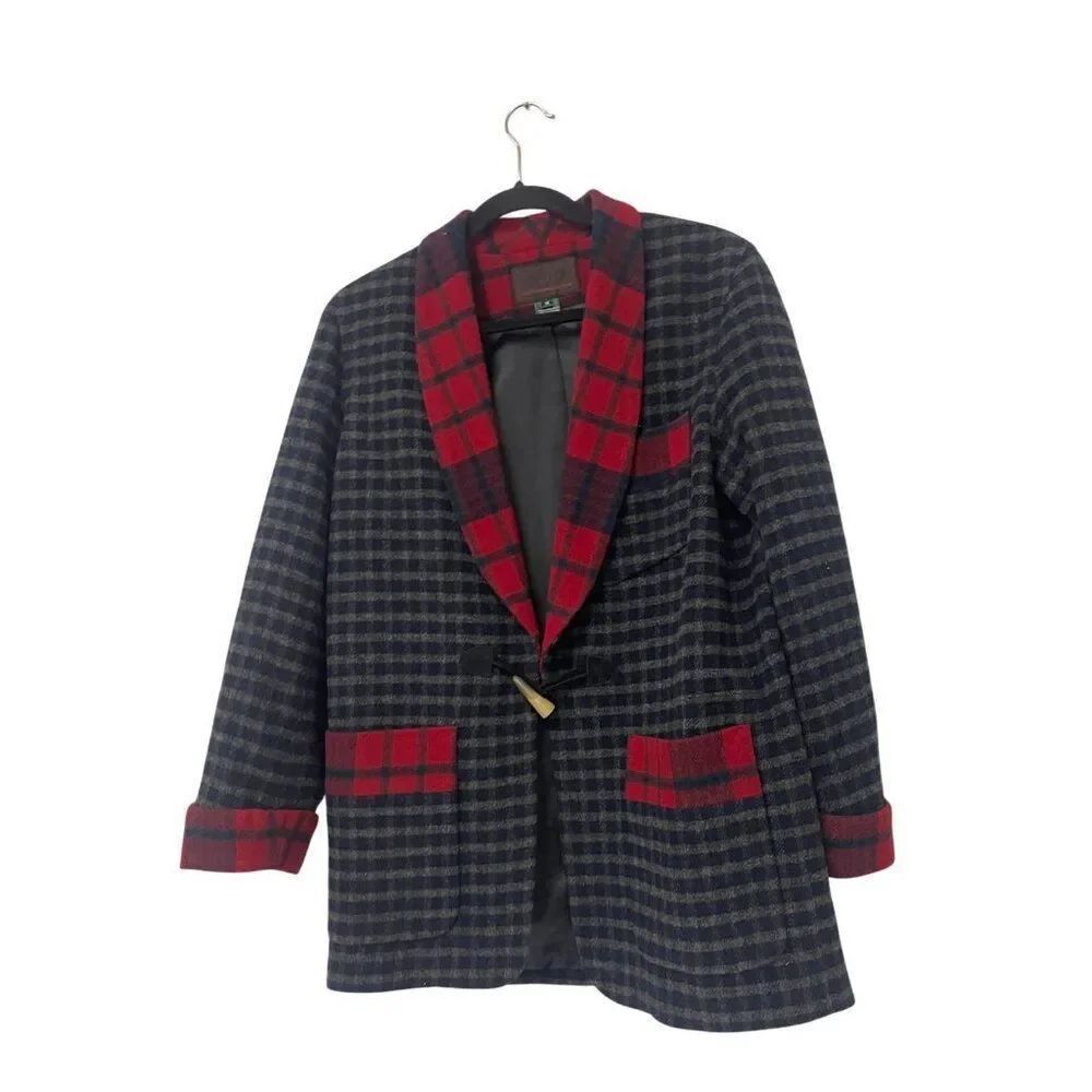 Lauren Ralph Lauren Womens Blazer Jacket Size M Tartan Plaid Lambswool Blue red